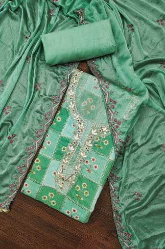 Mint Green Muslin Sequinned Position Unstitched Dress Material
