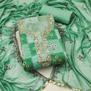 Mint Green Muslin Sequinned Position Unstitched Dress Material 2