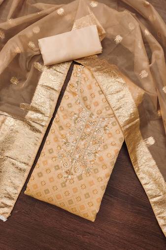 Beige Cotton Unstitched Dress Material