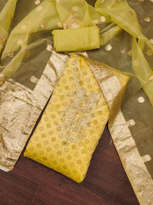Yellow Cotton Unstitched Dress Material 1