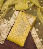 Yellow Cotton Unstitched Dress Material