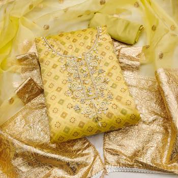 Yellow Cotton Unstitched Dress Material 2