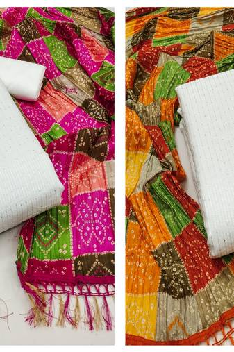 Women's awsome off white and off white color unstitched sequence embroidery dupatta chanderi combo dress material