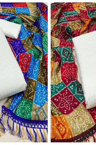 Women's exclusive off white and off white color unstitched sequence embroidery dupatta chanderi combo dress material