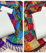 Women's exclusive off white and off white color sequence embroidery dupatta chanderi combo dress material