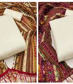 Women's amazing off white and off white color sequence embroidery dupatta chanderi combo dress material