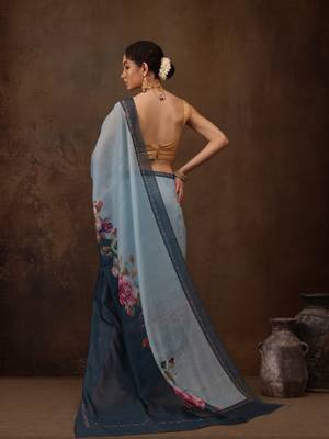 Teal Floral Digital Printed Cotton Blend Saree 2