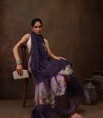 Lavender Floral Digital Printed Cotton Blend Saree