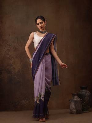 Lavender Floral Digital Printed Cotton Blend Saree 2