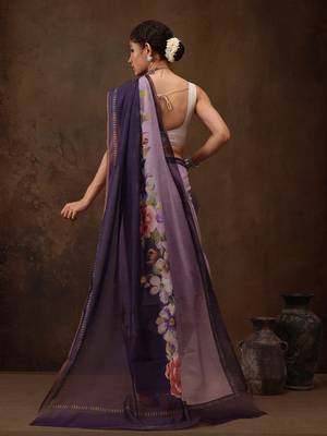 Lavender Floral Digital Printed Cotton Blend Saree 3