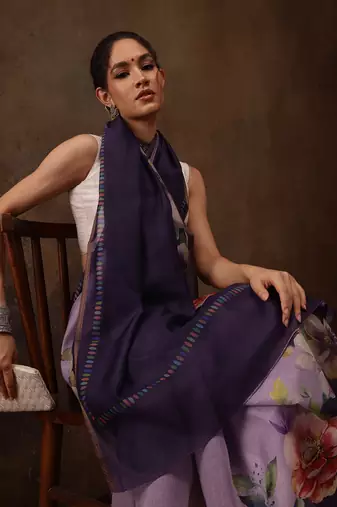 Lavender Floral Digital Printed Cotton Blend Saree