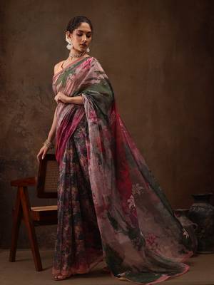 Multicolor floral digital printed soft silk saree 1