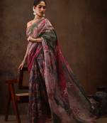 Multicolor floral digital printed soft silk saree