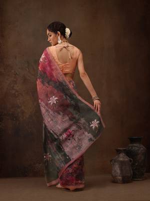 Multicolor floral digital printed soft silk saree 2