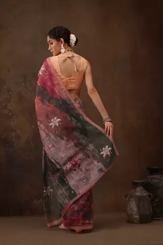 Multicolor floral digital printed soft silk saree
