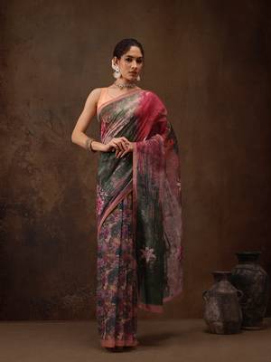 Multicolor floral digital printed soft silk saree 3