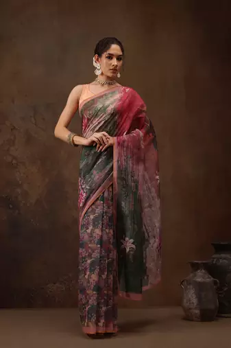 Multicolor floral digital printed soft silk saree