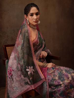 Multicolor floral digital printed soft silk saree 4
