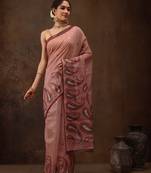 Peach Floral Digital Printed Cotton Blend Saree