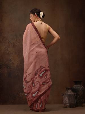 Peach Floral Digital Printed Cotton Blend Saree 2