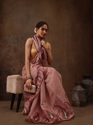 Peach Floral Digital Printed Cotton Blend Saree 3