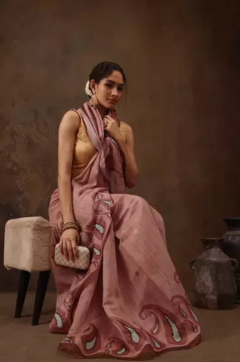 Peach Floral Digital Printed Cotton Blend Saree
