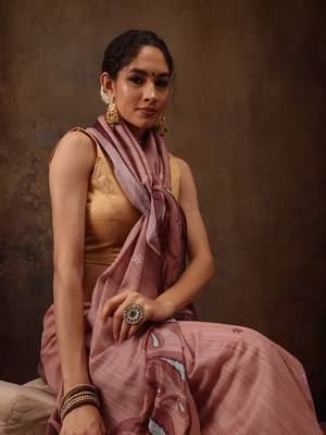 Peach Floral Digital Printed Cotton Blend Saree 4