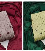 Women's fancy grey and light green color unstitched sequence work with deisngner dupatta chanderi combo dress material