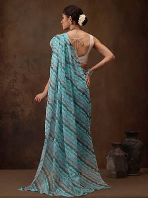 Teal Abstract Digital Printed Cotton Blend Saree 3