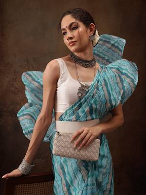 Teal Abstract Digital Printed Cotton Blend Saree 4