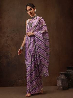 Lavender Abstract Digital Printed Cotton Blend Saree 1