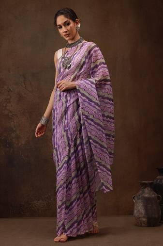 Lavender Abstract Digital Printed Cotton Blend Saree