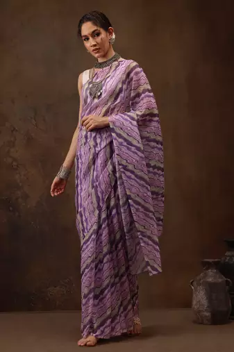 Lavender Abstract Digital Printed Cotton Blend Saree