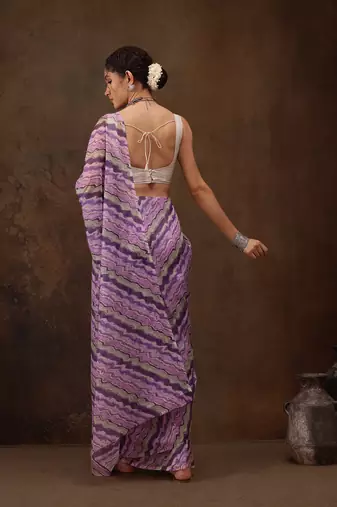 Lavender Abstract Digital Printed Cotton Blend Saree