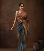 Multicolor Striped Digital Printed Silk Blend Saree