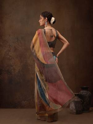 Multicolor Striped Digital Printed Silk Blend Saree 2