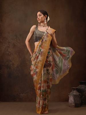 Multicolor Floral Digital Printed Silk Blend Saree 1