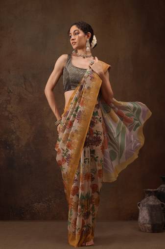 Multicolor Floral Digital Printed Silk Blend Saree