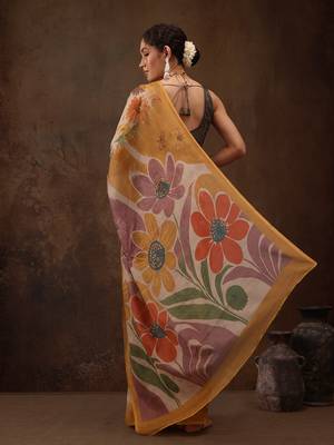 Multicolor Floral Digital Printed Silk Blend Saree 2