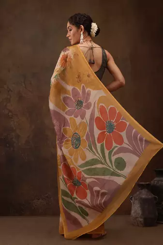 Multicolor Floral Digital Printed Silk Blend Saree