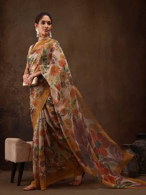 Multicolor Floral Digital Printed Silk Blend Saree 3