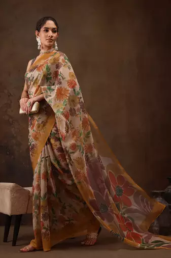 Multicolor Floral Digital Printed Silk Blend Saree