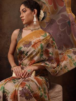Multicolor Floral Digital Printed Silk Blend Saree 4