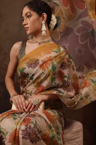 Multicolor Floral Digital Printed Silk Blend Saree