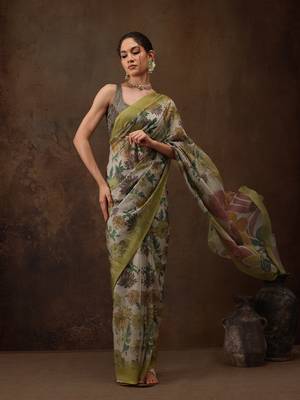 Multicolor Floral Digital Printed Silk Blend Saree 1