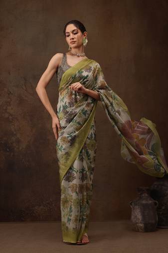 Multicolor Floral Digital Printed Silk Blend Saree