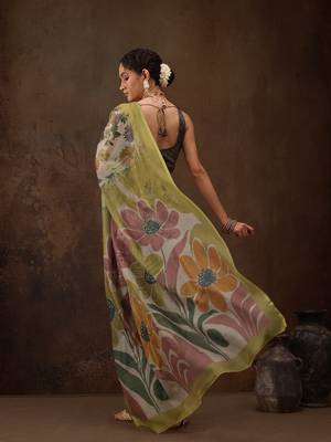 Multicolor Floral Digital Printed Silk Blend Saree 2