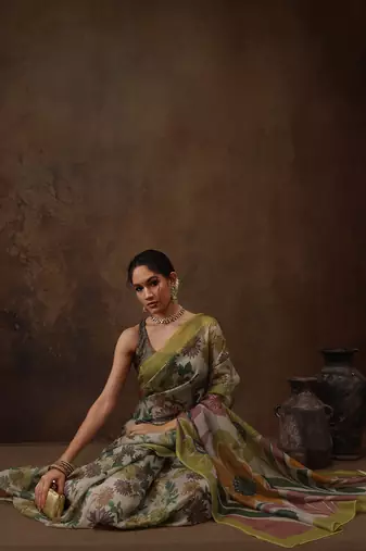 Multicolor Floral Digital Printed Silk Blend Saree