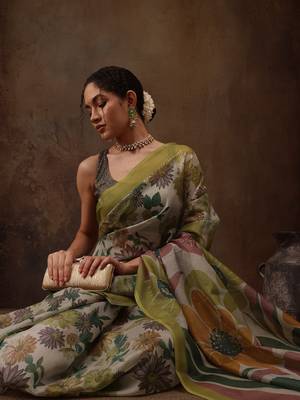 Multicolor Floral Digital Printed Silk Blend Saree 4