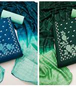 Women's exclusive blue and green color unstitched sequence workwith embroidered dupatta cotton combo dress material